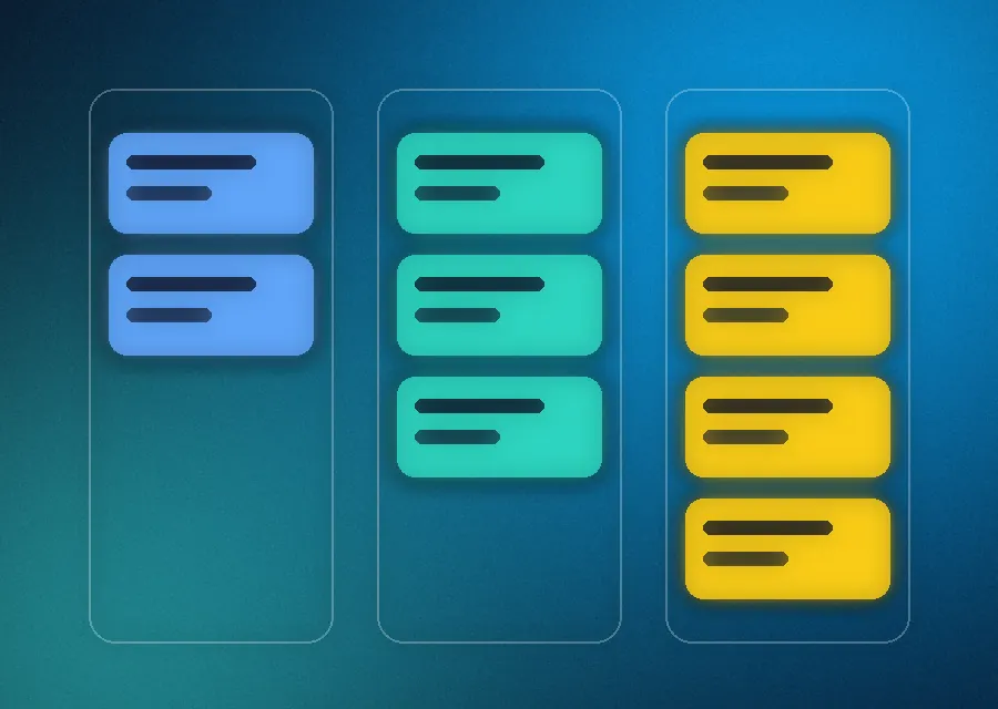 Ilustração abstrata de um quadro kanban com cartões